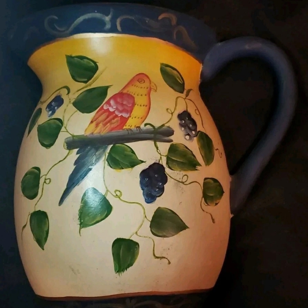 Vintage Chalkware Hand Painted Bird Pitcher Wall Pockets Set Of 2 - Picture 2 of 7